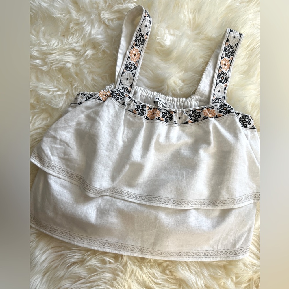 Madewell J. Crew Cropped Tiered Anita Embroidered Top Tank  Linen